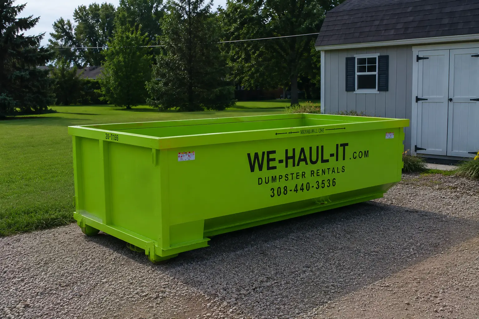 WE-HAUL-IT 15 yard roll-off dumpster ready for delivery in Central Nebraska